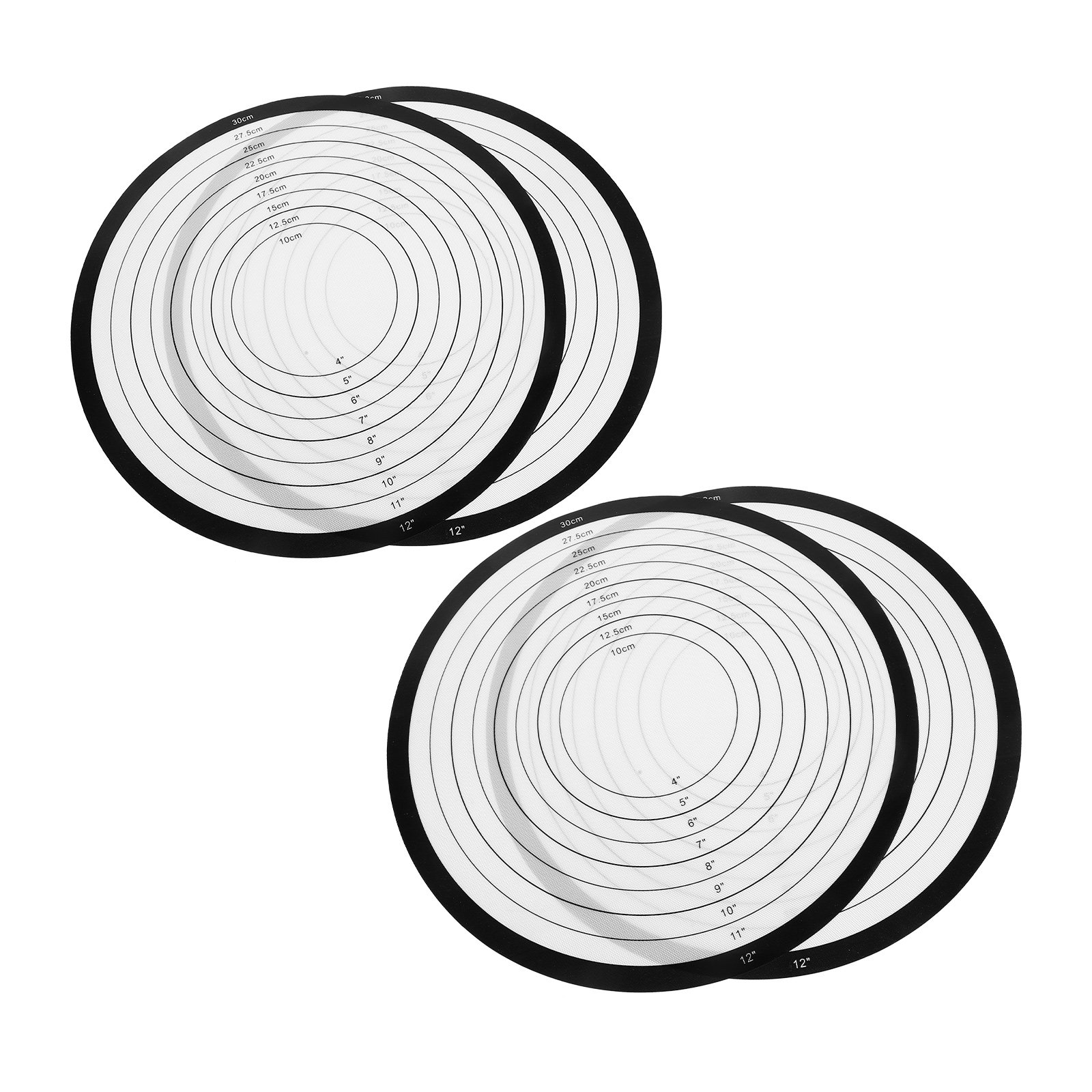 Heat Mat Silicone - 4枚セット 丸型シリコン製ベーキングマット 耐熱性 ノンスティック ベーキングペストリーマット ピザ生地伸ばしマット