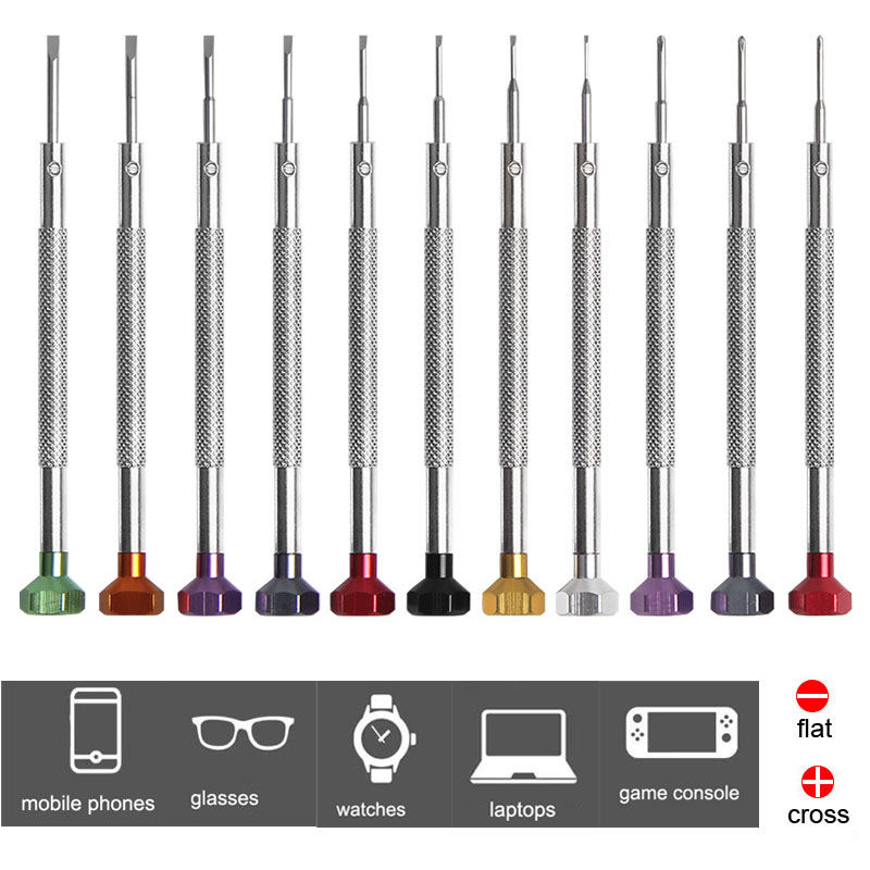 Electronics Repair Training - 合金ステンレス鋼ドライバー 0.6mm-2.0mm 時計修理ツール フラットクロスヘッドドライバーキット 携帯電話/ノートパソコン修理ツール