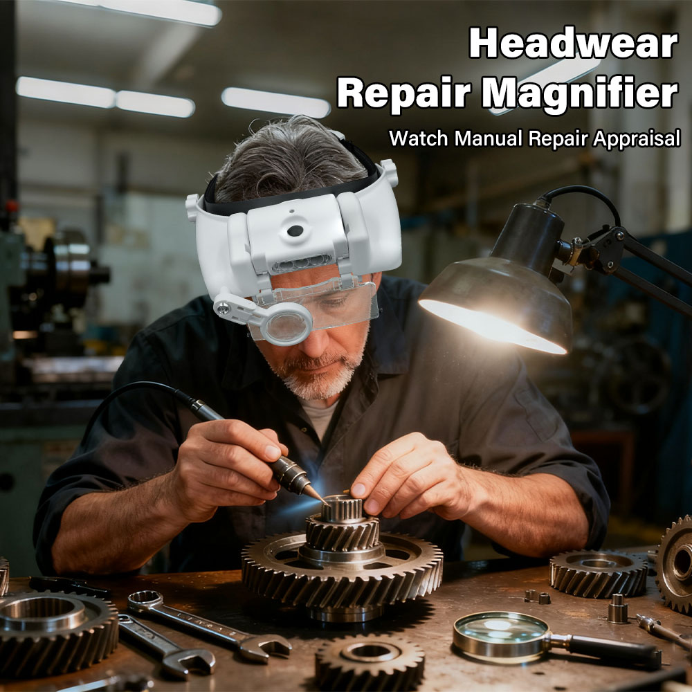 Electronics Repair Glasses - ヘッドバンド拡大鏡 LED 照明付き USB 充電式メガネルーペ時計修理ツール 1.5x