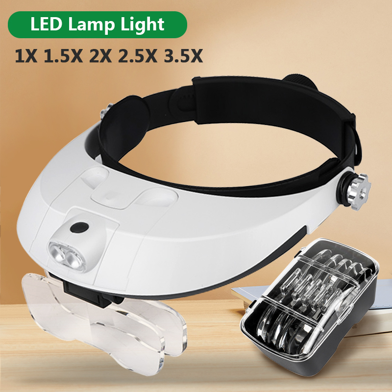 Electronics Repair Glasses - LED ヘッドバンド拡大鏡プロフェッショナル虫眼鏡ジュエリールーペ時計電子修理 1X 1.5X 2X 2.5X
