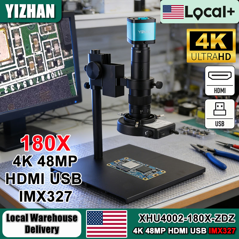 Electronics Repair Videos - YIZHAN 180倍ズームレンズデジタル顕微鏡、電子機器用4K 48MP HDMI USB HDカメラ、調整可能な中型金属ベース、PCB修理用