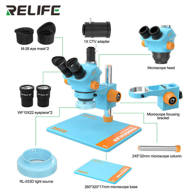 Electronics Repair Microscope - RElife-連続ズーム付き三眼顕微鏡,大容量ベースデザイン,RL-M5T-B11, 0.7-5.0,電子修理,電話PCB