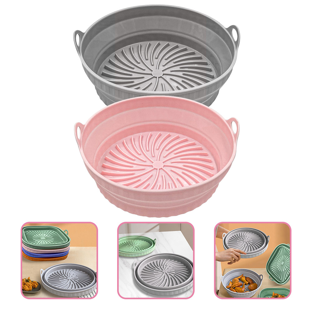 Heat Mat Silicone - 2 個のエアフライヤーシリコンパッドノンスティックライナー再利用可能な耐熱ベーキングマットエアフライヤーアクセサリー簡単な掃除用