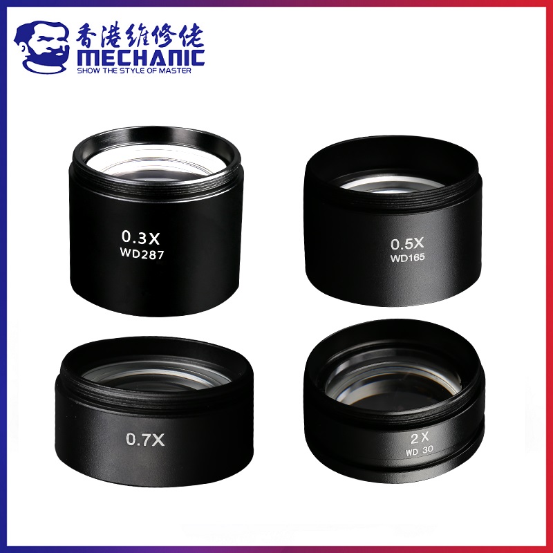Electronics Repair Microscope - メカニック-双眼ステレオ三眼顕微鏡,0.3x 0.5x 0.7x補助レンズ,48Vワイヤーフィールド,低眼,双眼