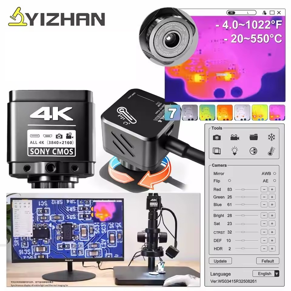Electronics Repair Microscope - YIZHAN サーマルイメージャー 256*192 ピクセル 4k 電子はんだ付け顕微鏡カメラ
