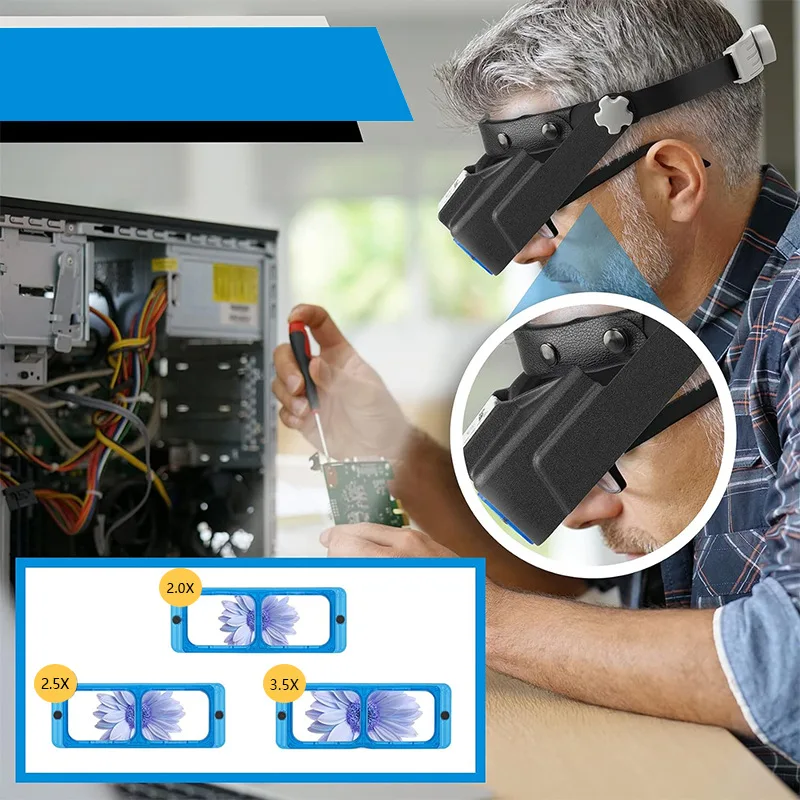 虫眼鏡ヘッドマウント USB 充電、バッテリーディスプレイ用 - Electronics Repair Glasses のレビューと価格