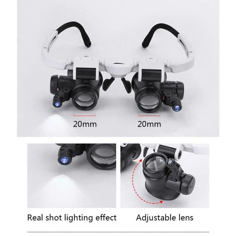 多レンズヘッドバンド拡大鏡メガネ LEDライト付き調整可能ヘ - Electronics Repair Glasses のレビューと価格