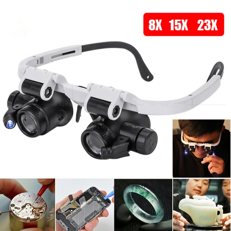 多レンズヘッドバンド拡大鏡メガネ LEDライト付き調整可能ヘ - Electronics Repair Glasses のレビューと価格