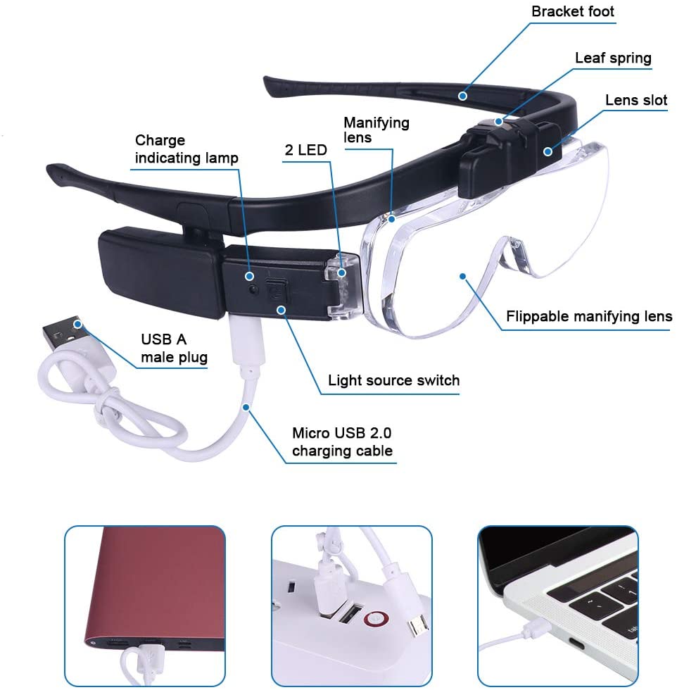 虫眼鏡拡大鏡 1.5X/2X/2.5X/3.5X/4X/4. - Electronics Repair Glasses のレビューと価格
