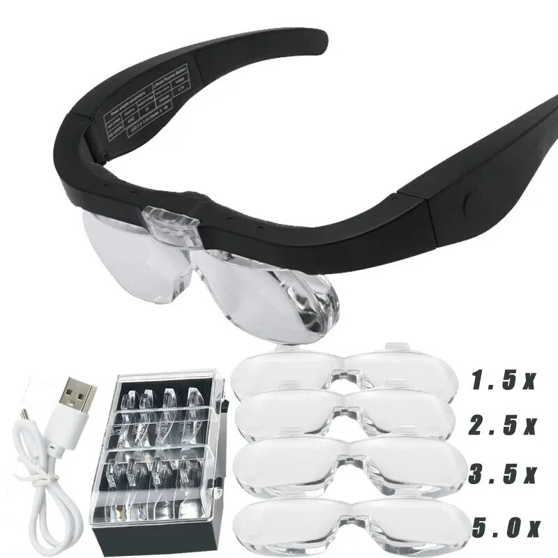 2つのLEDライト、読書、時計メーカーの修理、USB充電式拡 - Electronics Repair Glasses のレビューと価格