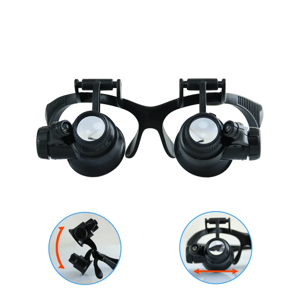 ヘッドバンド拡大鏡 2つのLEDライト付き 10倍 20倍交 - Electronics Repair Glasses のレビューと価格