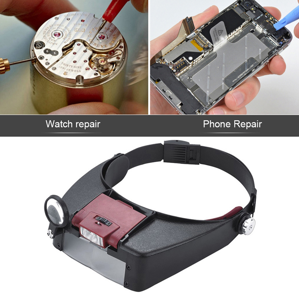 10xヘッドバンドLED拡大鏡ライト付き調節可能なヘッドルー - Electronics Repair Glasses のレビューと価格